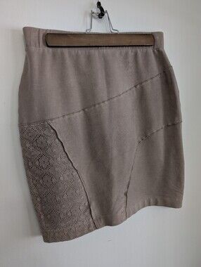 Y2k Yest High Rise Mini Skirt Taupe Flower Lace Knit Cotton Fitted Boho Funky
